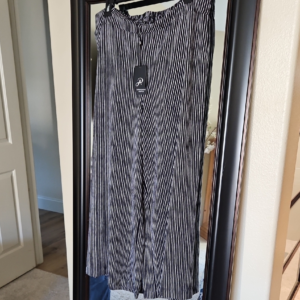 Adrianna Papell Black and White Striped Pants